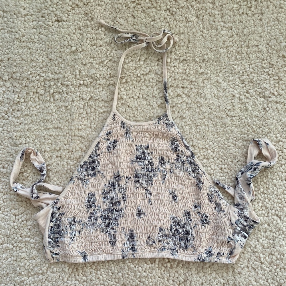 Pink floral smocked halter top size xs